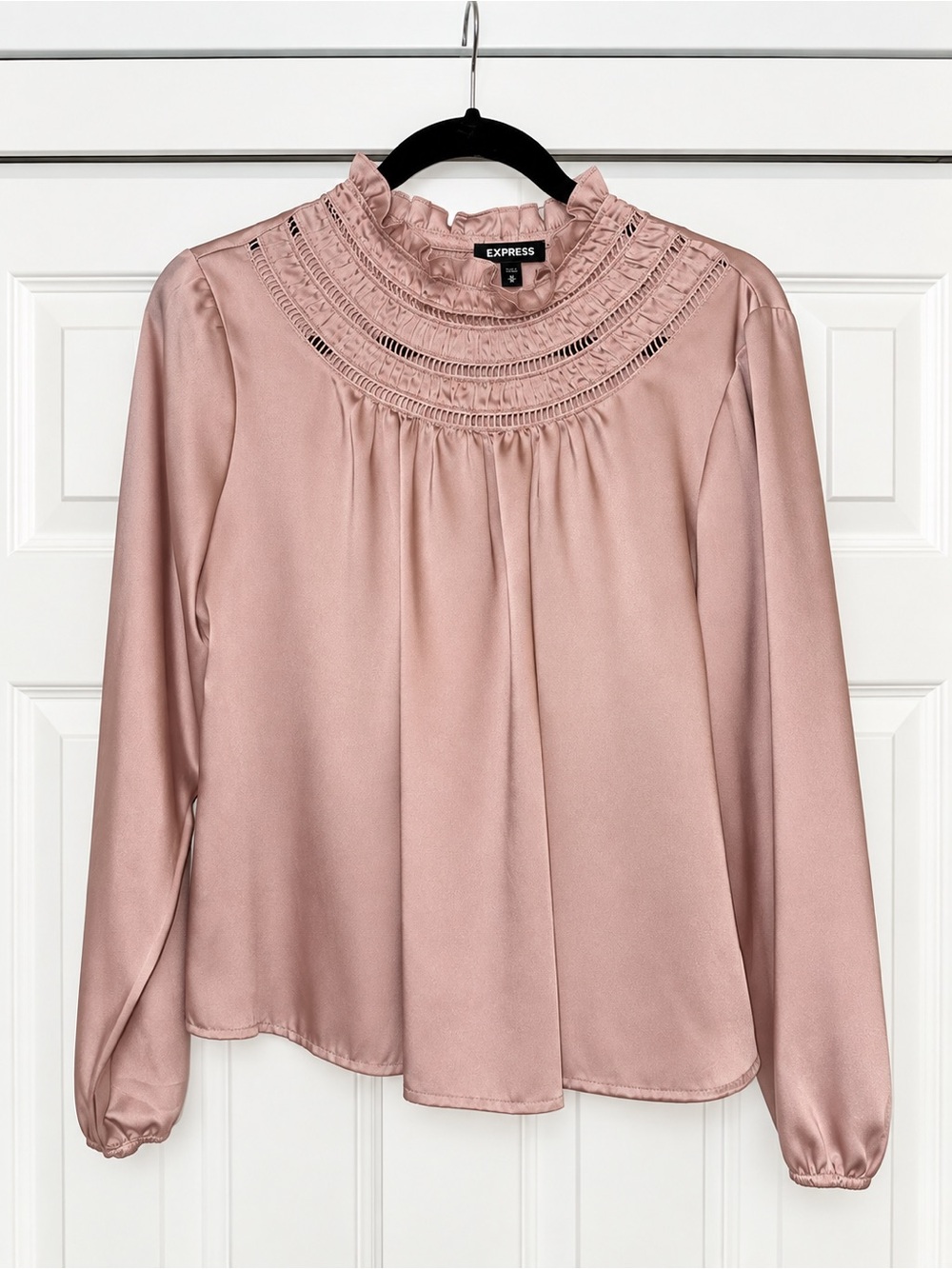Express Women's Dusty Rose High-Neck Lace Yoke Blouse
